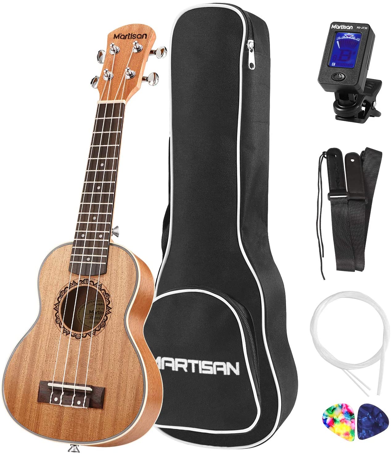 MARTISAN 21in Ukelele soprano Hawaiano Ukulele Aquila Cuerdas Incluye: Funda, Afinador, Cuerdas Extra, Correa Ajustable, Púas